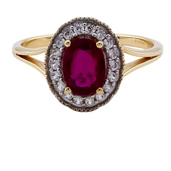 9ct gold Lab grown Ruby/C.Z Cluster Ring size L